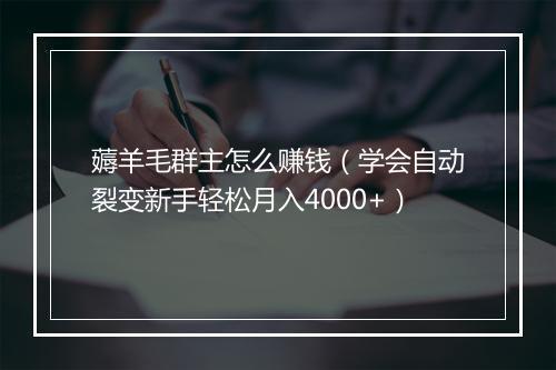 薅羊毛群主怎么赚钱（学会自动裂变新手轻松月入4000+）