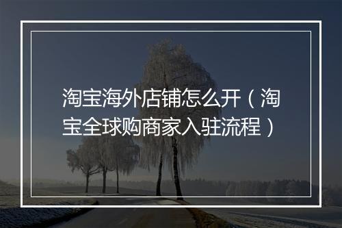 淘宝海外店铺怎么开（淘宝全球购商家入驻流程）