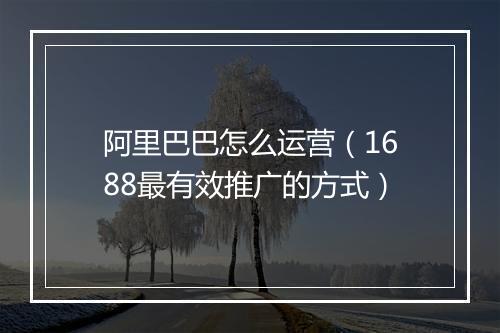 阿里巴巴怎么运营（1688最有效推广的方式）