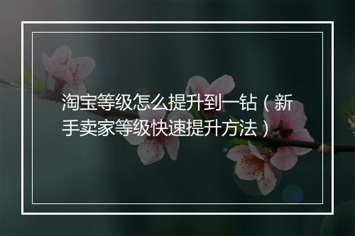 淘宝等级怎么提升到一钻（新手卖家等级快速提升方法）