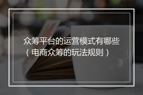 众筹平台的运营模式有哪些（电商众筹的玩法规则）