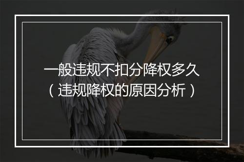 一般违规不扣分降权多久（违规降权的原因分析）