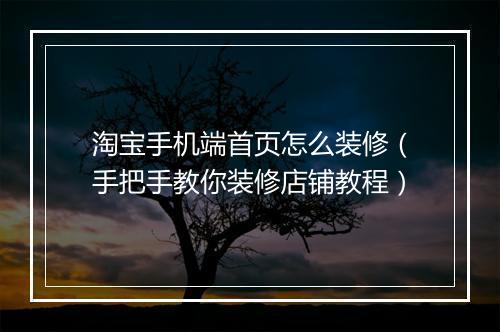 淘宝手机端首页怎么装修（手把手教你装修店铺教程）