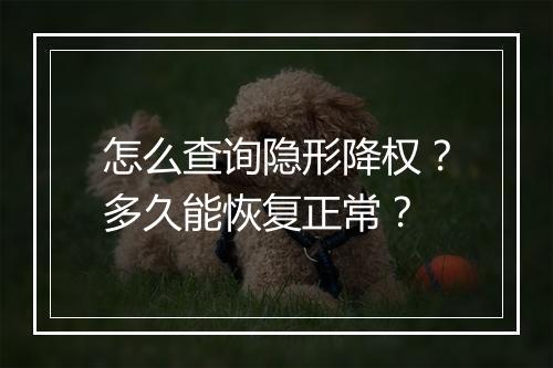 怎么查询隐形降权？多久能恢复正常？