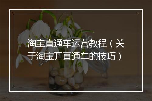 淘宝直通车运营教程（关于淘宝开直通车的技巧）
