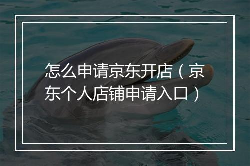 怎么申请京东开店（京东个人店铺申请入口）