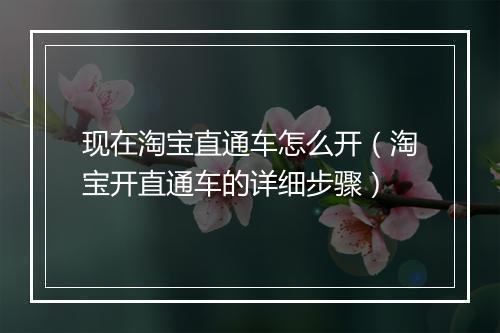 现在淘宝直通车怎么开（淘宝开直通车的详细步骤）