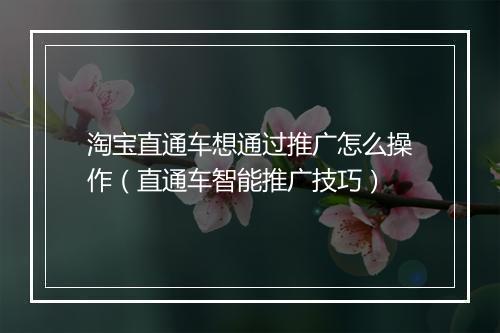 淘宝直通车想通过推广怎么操作（直通车智能推广技巧）