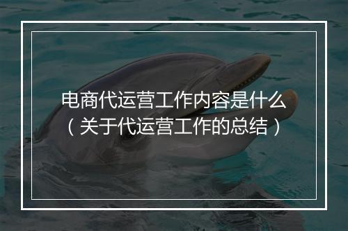 电商代运营工作内容是什么（关于代运营工作的总结）