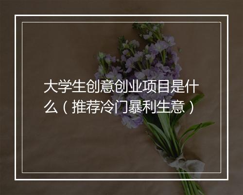 大学生创意创业项目是什么（推荐冷门暴利生意）
