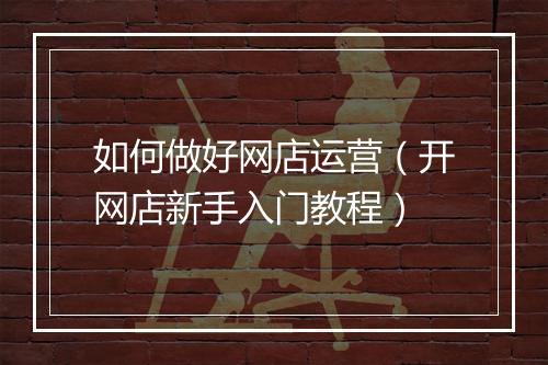 如何做好网店运营（开网店新手入门教程）
