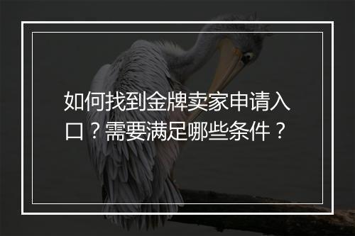 如何找到金牌卖家申请入口？需要满足哪些条件？