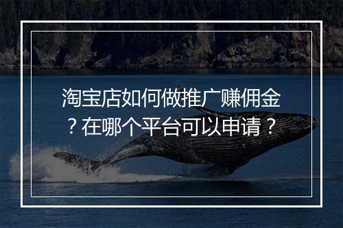 淘宝店如何做推广赚佣金？在哪个平台可以申请？
