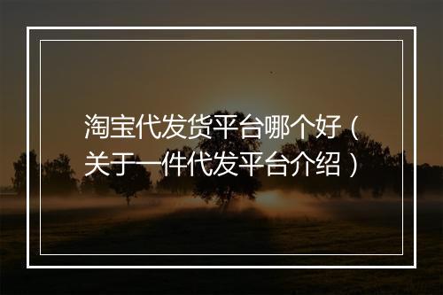 淘宝代发货平台哪个好（关于一件代发平台介绍）
