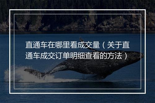 直通车在哪里看成交量（关于直通车成交订单明细查看的方法）