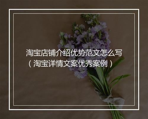 淘宝店铺介绍优势范文怎么写（淘宝详情文案优秀案例）