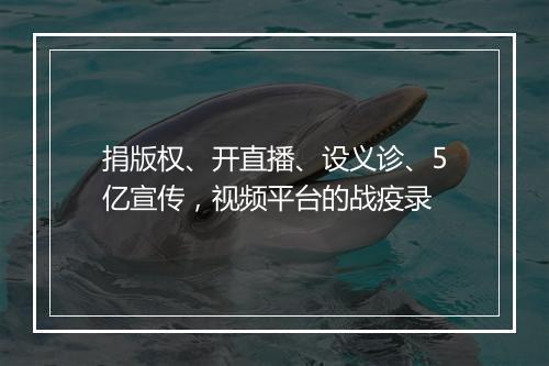 捐版权、开直播、设义诊、5亿宣传，视频平台的战疫录