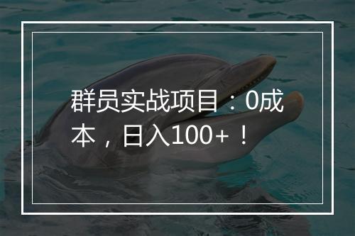 群员实战项目：0成本，日入100+！