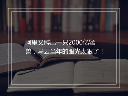 阿里又孵出一只2000亿猛兽，马云当年的眼光太狠了！