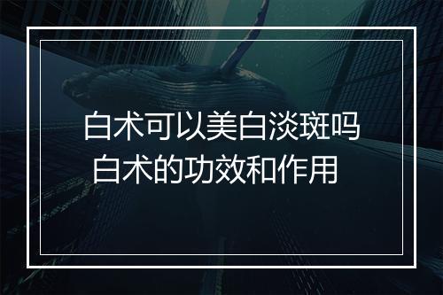 白术可以美白淡斑吗 白术的功效和作用
