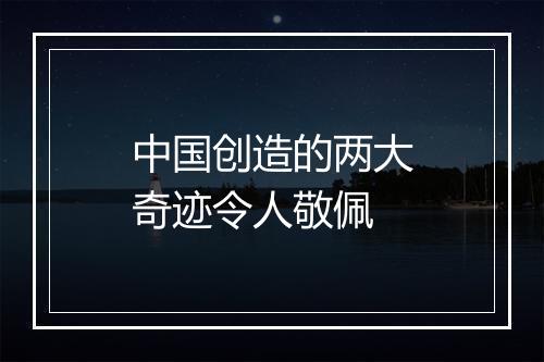 中国创造的两大奇迹令人敬佩