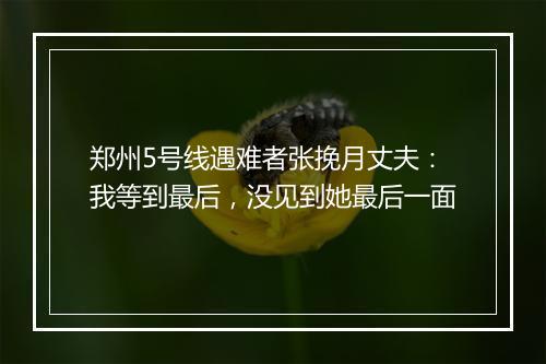 郑州5号线遇难者张挽月丈夫：我等到最后，没见到她最后一面