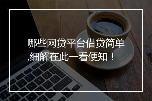 哪些网贷平台借贷简单,细解在此一看便知！