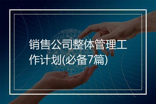 销售公司整体管理工作计划(必备7篇)