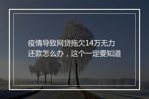 疫情导致网贷拖欠14万无力还款怎么办，这个一定要知道