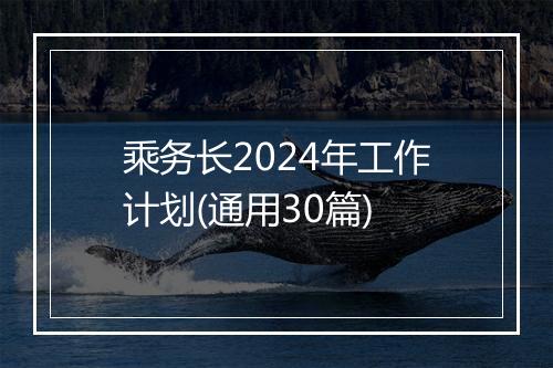 乘务长2024年工作计划(通用30篇)