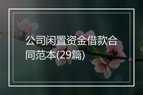 公司闲置资金借款合同范本(29篇)