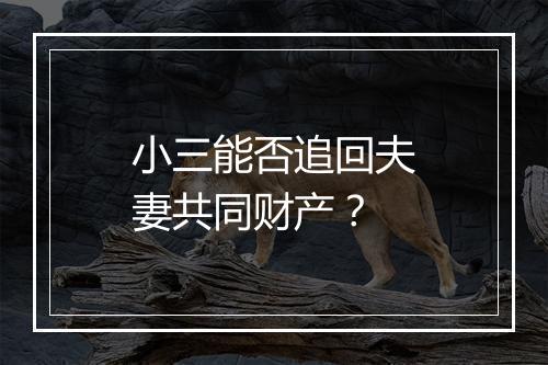 小三能否追回夫妻共同财产？