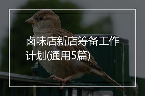 卤味店新店筹备工作计划(通用5篇)