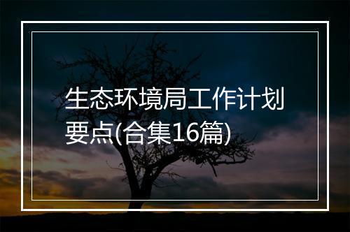 生态环境局工作计划要点(合集16篇)