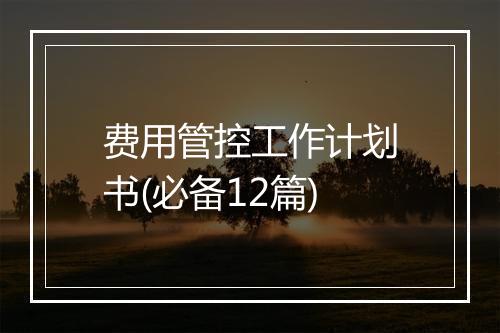 费用管控工作计划书(必备12篇)
