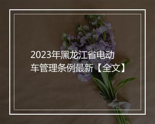 2023年黑龙江省电动车管理条例最新【全文】