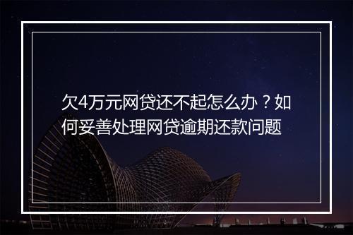欠4万元网贷还不起怎么办？如何妥善处理网贷逾期还款问题