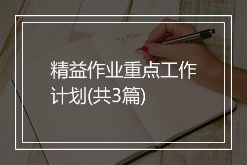 精益作业重点工作计划(共3篇)