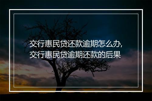交行惠民贷还款逾期怎么办,交行惠民贷逾期还款的后果