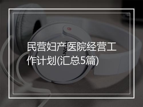 民营妇产医院经营工作计划(汇总5篇)