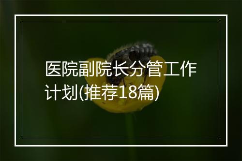 医院副院长分管工作计划(推荐18篇)