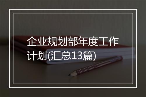 企业规划部年度工作计划(汇总13篇)