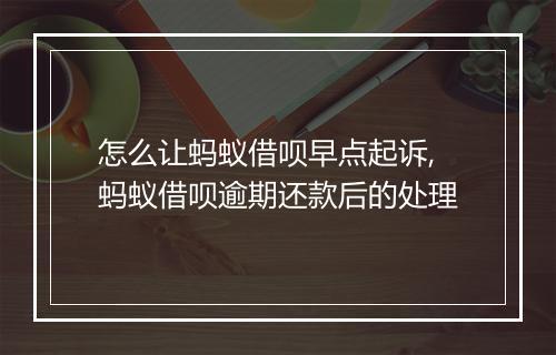 怎么让蚂蚁借呗早点起诉,蚂蚁借呗逾期还款后的处理