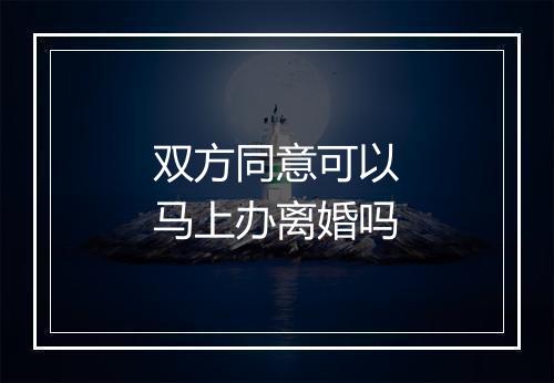 双方同意可以马上办离婚吗