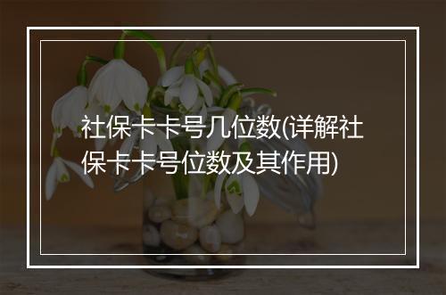 社保卡卡号几位数(详解社保卡卡号位数及其作用)
