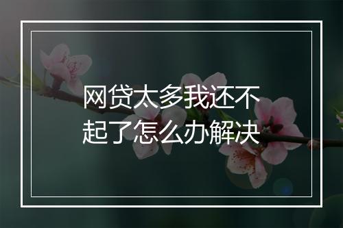 网贷太多我还不起了怎么办解决