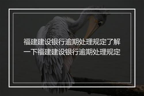 福建建设银行逾期处理规定了解一下福建建设银行逾期处理规定