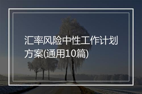 汇率风险中性工作计划方案(通用10篇)