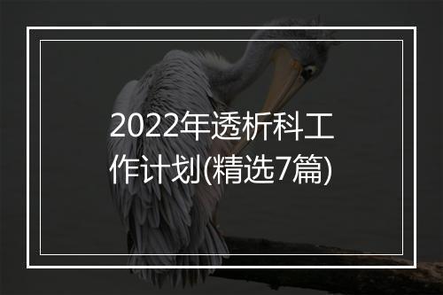 2022年透析科工作计划(精选7篇)