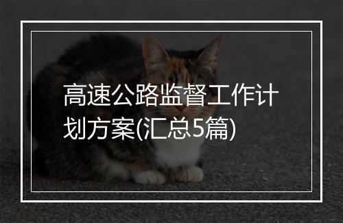 高速公路监督工作计划方案(汇总5篇)